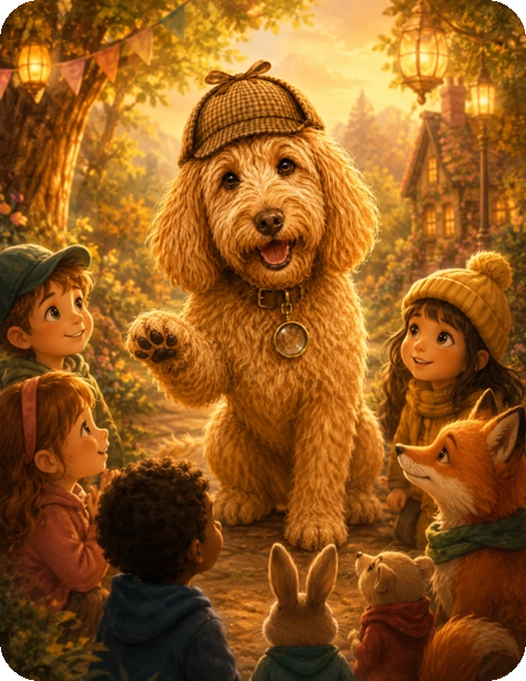 Koa sharing his Detective Promise with children and woodland friends